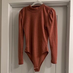 Rust Puff Sleeve Mock Neck Bodysuit